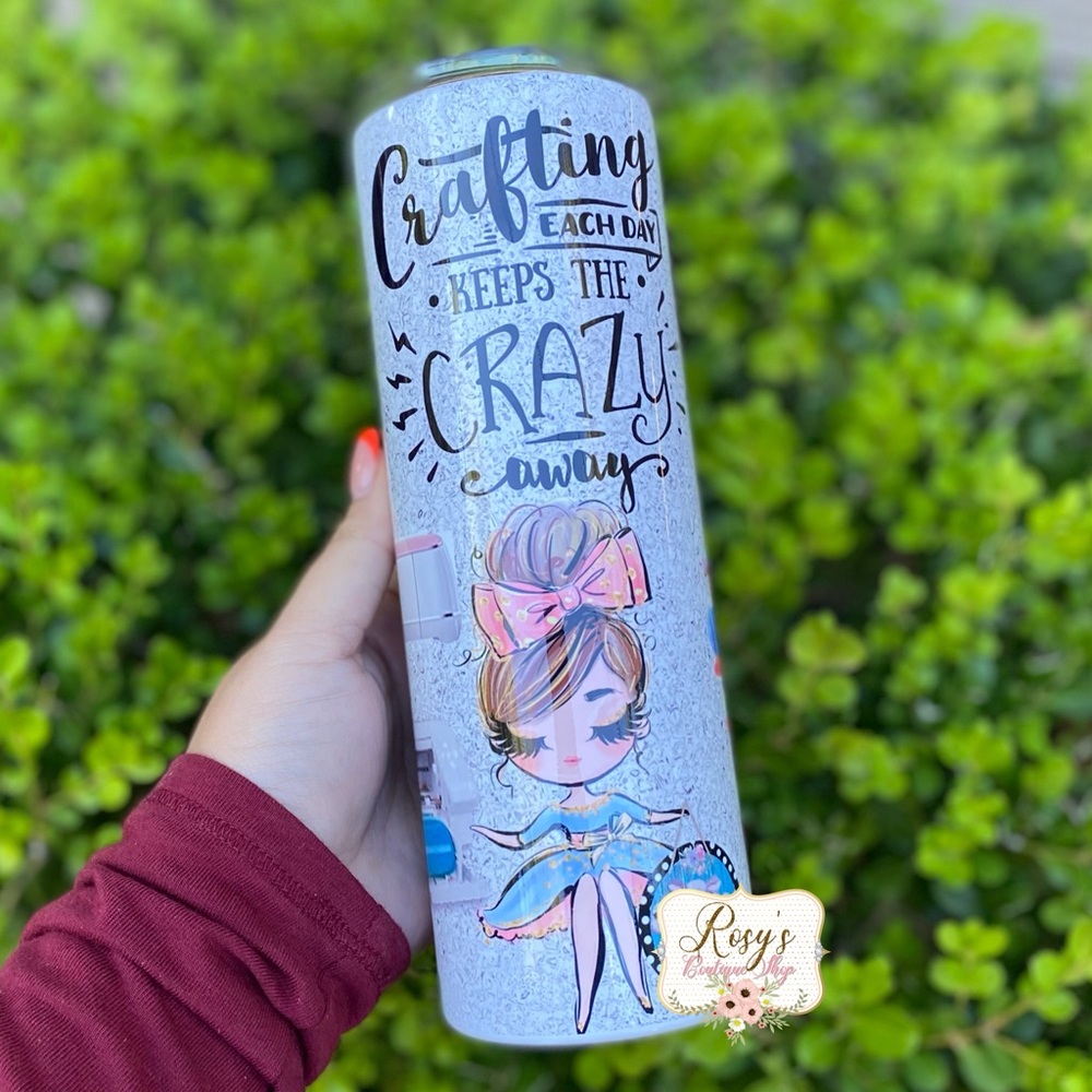 Crafting keep the crazy away | 20oz Stainless Steel Skinny Tumbler